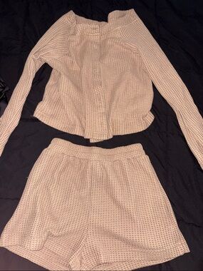 Princess Polly Beige Waffle Knit Long Sleeve Top & Shorts Set